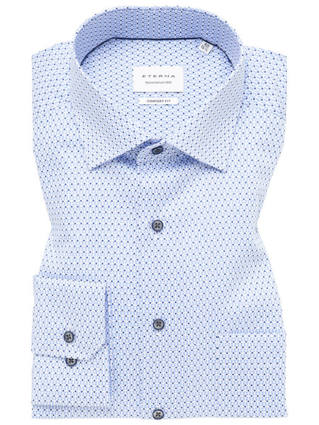 Camicia Eterna COMFORT FIT UNI POPELINE azzurro con Kent collar in taglio classico