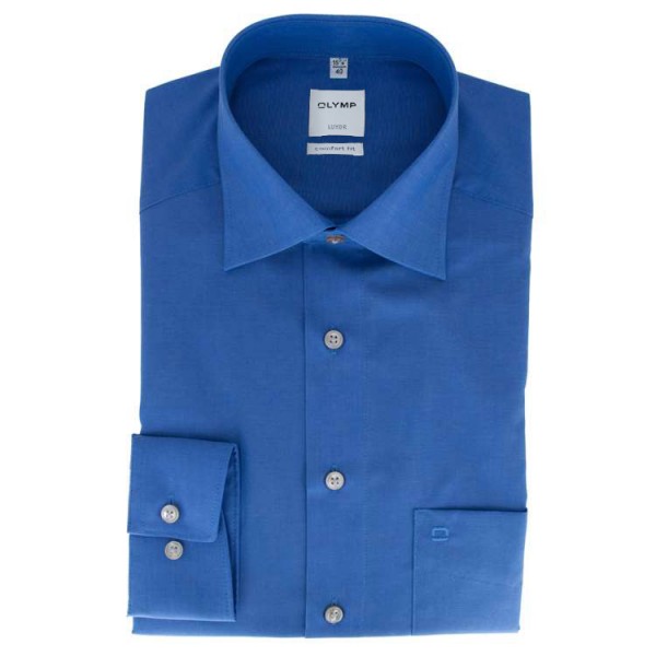 Camisa OLYMP Luxor comfort fit CHAMBRAY azul medio con cuello Nuevo Kent de corte clásico