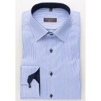 Chemise Eterna MODERN FIT TWILL BANDES bleu moyen avec col Kent moderne en coupe moderne