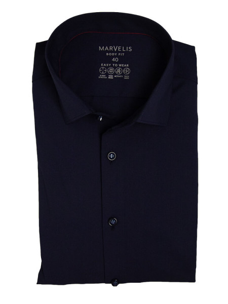 Chemise Marvelis BODY FIT PERFORMANCE bleu foncé avec col Kent moderne en coupe étroite