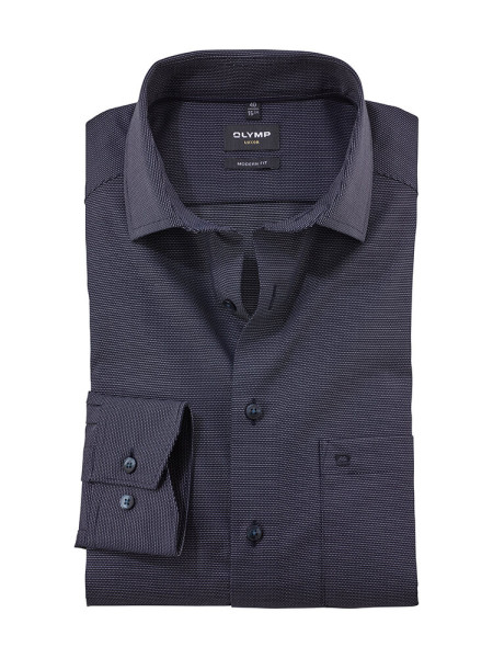 Olymp shirt LUXOR modern fit FAUX UNI dark blue with Global Kent collar in modern cut