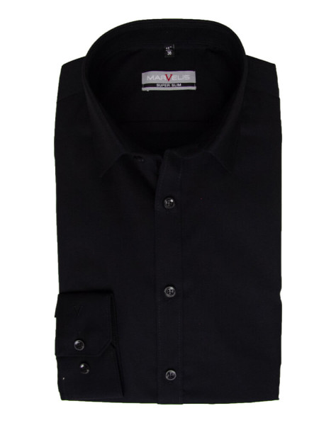 Camisa Marvelis SUPER SLIM UNI POPELINE negro con cuello Kent de corte súper estrecho