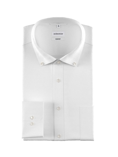 Seidensticker Hemd COMFORT UNI POPELINE weiss mit Button Down Kragen in klassischer Schnittform