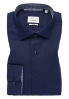 Camisa Eterna SLIM FIT UNI POPELINE azul oscuro con cuello Kent de corte estrecho