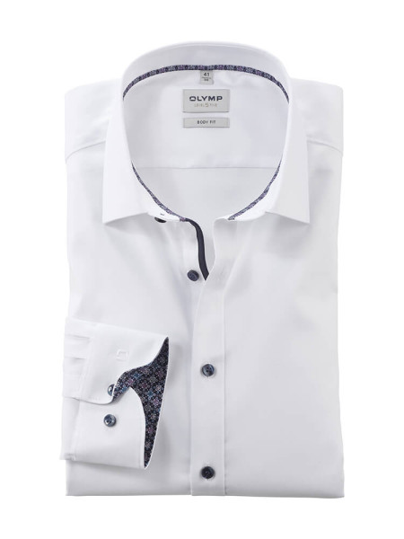 Camisa Olymp LEVEL 5 UNI POPELINE blanco con cuello New York Kent de corte estrecho