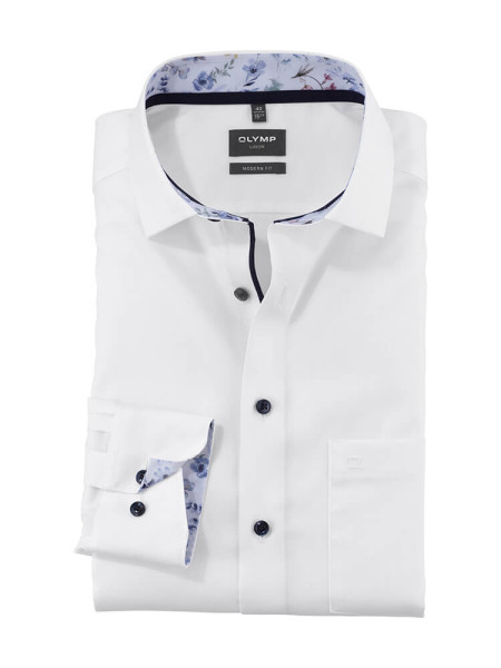 Olymp shirt LUXOR modern fit FAUX UNI white with Global Kent collar in modern cut