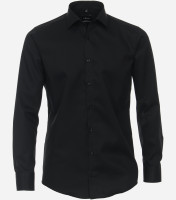Camisa Venti MODERN FIT TWILL negro con cuello Kent de corte moderno
