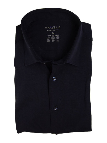 Marvelis overhemd MODERN FIT JERSEY donkerblauw met Nieuw Kentkraag in moderne snit