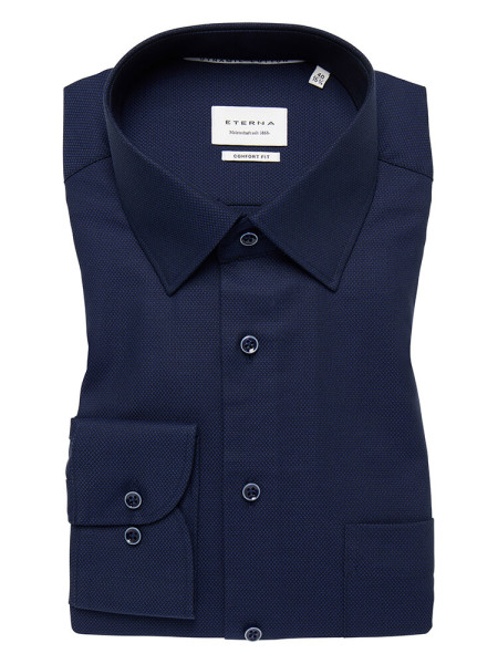 Camicia Eterna COMFORT FIT UNI STRETCH blu scuro con Kent collar in taglio classico