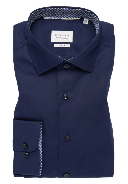 Eterna shirt SLIM FIT UNI POPELINE dark blue with Kent collar in narrow cut