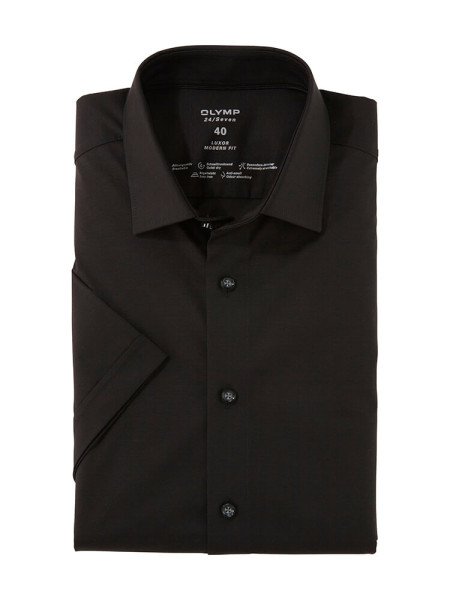 Camisa Olymp LUXOR modern fit JERSEY negro con cuello Nuevo Kent de corte moderno