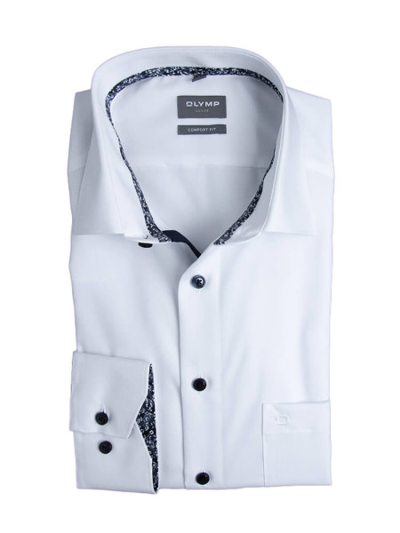 Camisa Olymp LUXOR UNI POPELINE blanco con cuello Nuevo Kent de corte clásico