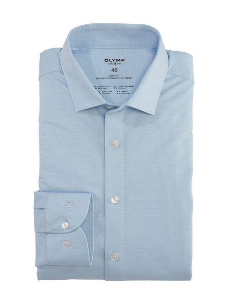 Camisa Olymp LEVEL 5 JERSEY azul claro con cuello Kent moderno de corte estrecho