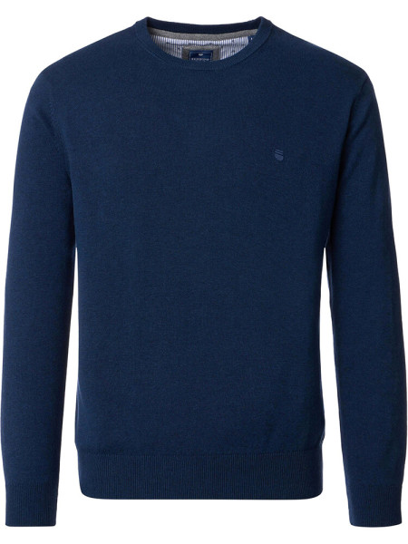 Redmond sweater COMFORT FIT MELANGE dark blue with Round neck collar in classic cut