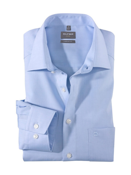 Camisa Olymp LUXOR comfort fit CHAMBRAY azul claro con cuello Nuevo Kent de corte clásico