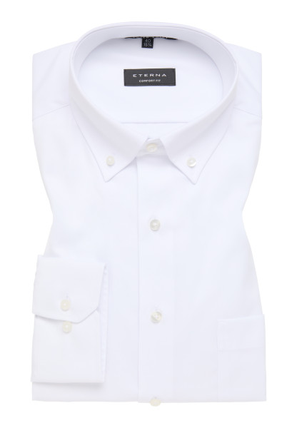 Camisa Eterna COMFORT FIT TWILL blanco con cuello Button Down de corte clásico