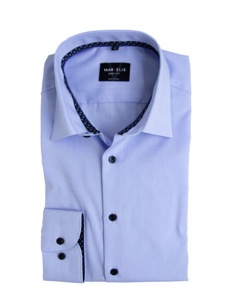 Camisa Marvelis BODY FIT UNI POPELINE azul claro con cuello New York Kent de corte estrecho