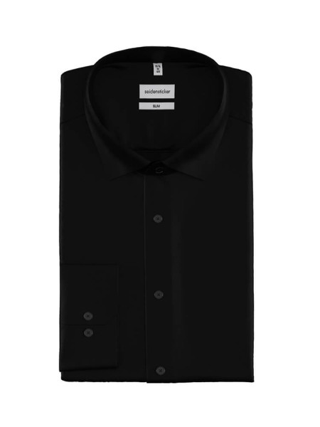 Camisa Seidensticker SLIM SATEEN negro con cuello Nuevo Kent de corte estrecho