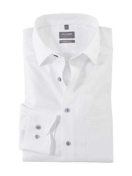 Camisa Olymp LUXOR comfort fit FAUX UNI blanco con cuello Nuevo Kent de corte clásico