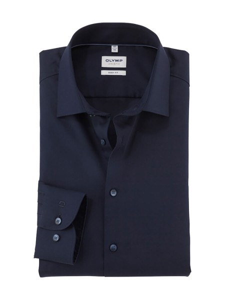 Chemise Olymp LEVEL 5 SATIN bleu foncé avec col New York Kent en coupe étroite