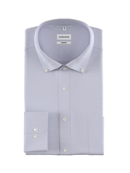 Camisa Seidensticker COMFORT UNI POPELINE azul claro con cuello Button Down de corte clásico