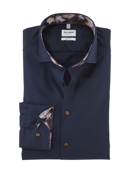 Camicia Olymp LEVEL 5 FAUX UNI blu scuro con Royal Kent collar in taglio stretto