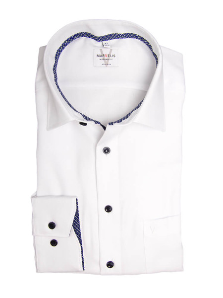 Camicia Marvelis MODERN FIT UNI POPELINE bianco con Nuovo Kent collar in taglio moderno