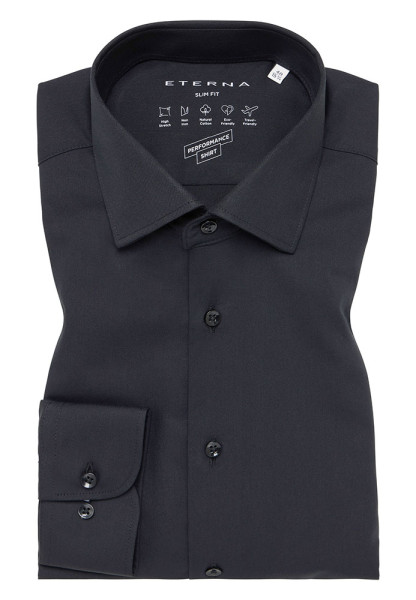 Camisa Eterna SLIM FIT PERFORMANCE negro con cuello Kent de corte estrecho