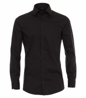 Venti shirt BODY FIT UNI POPELINE black with Kent collar in narrow cut