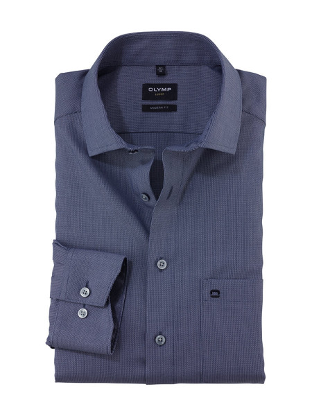 Olymp shirt LUXOR modern fit FAUX UNI dark blue with Global Kent collar in modern cut