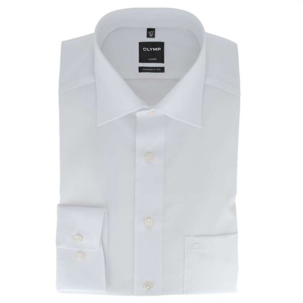OLYMP Luxor modern fit shirt UNI POPELINE white with New Kent collar in modern cut