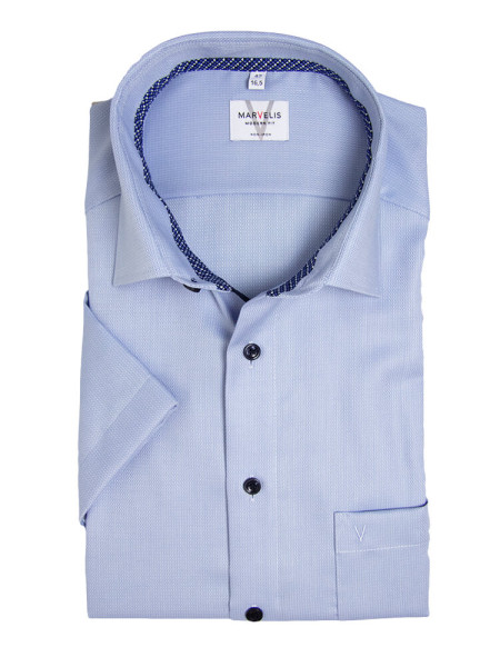 Camisa Marvelis MODERN FIT UNI POPELINE azul claro con cuello Nuevo Kent de corte moderno