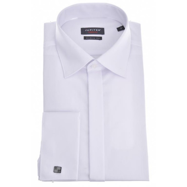 Chemise Jupiter MODERN FIT UNI POPELINE blanc avec col Kent en coupe moderne