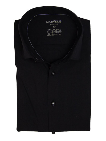 Camisa Marvelis BODY FIT PERFORMANCE negro con cuello Kent moderno de corte estrecho