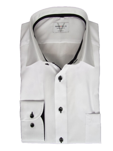 Camicia Marvelis MODERN FIT UNI POPELINE bianco con Nuovo Kent collar in taglio moderno