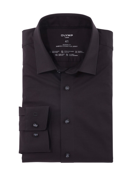 Camisa Olymp LUXOR modern fit JERSEY negro con cuello Nuevo Kent de corte moderno