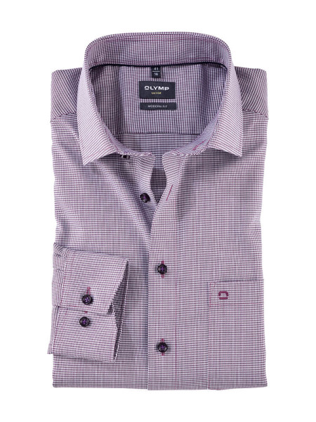 Camicia Olymp LUXOR PEPITA rosso scuro con Global Kent collar in taglio moderno