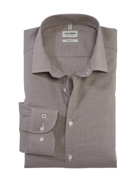 Camisa Olymp LEVEL 5 FAUX UNI beige con cuello New York Kent de corte estrecho