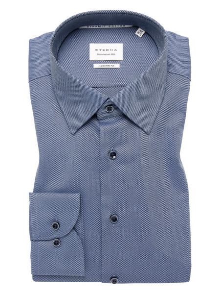 Camisa Eterna MODERN FIT UNI STRETCH azul medio con cuello Kent de corte moderno