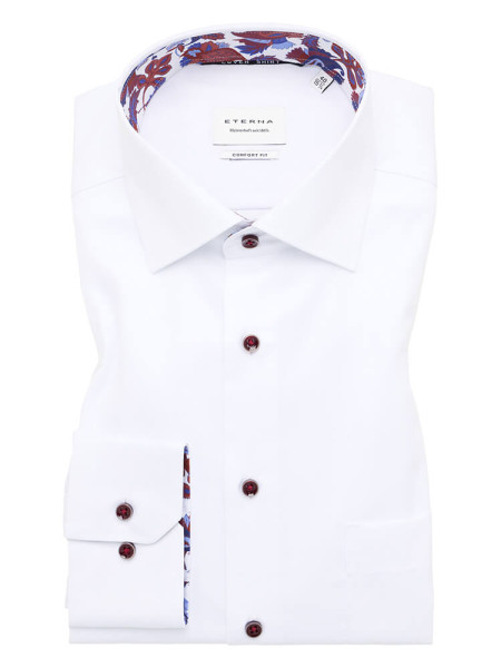 Camisa Eterna COMFORT FIT TWILL blanco con cuello Kent de corte clásico