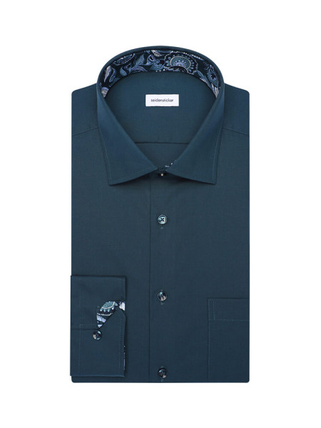 Camicia Seidensticker MODERN UNI POPELINE turchese con Business Kent collar in taglio moderno