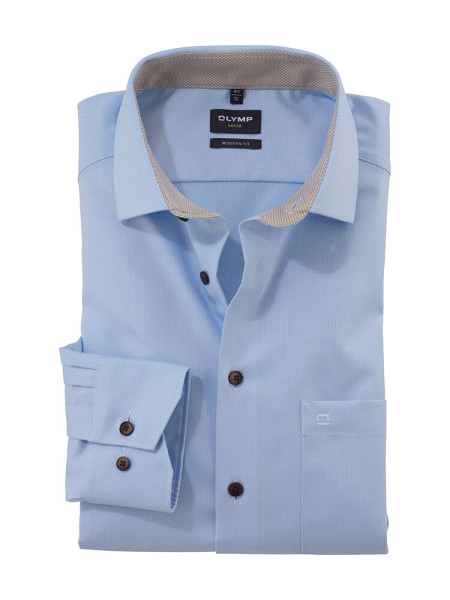 Camisa Olymp LUXOR modern fit FAUX UNI azul claro con cuello Global Kent de corte moderno