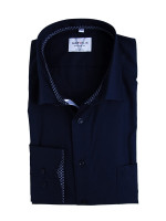 Chemise Marvelis MODERN FIT UNI POPELINE bleu foncé avec col Nouveau Kent en coupe moderne