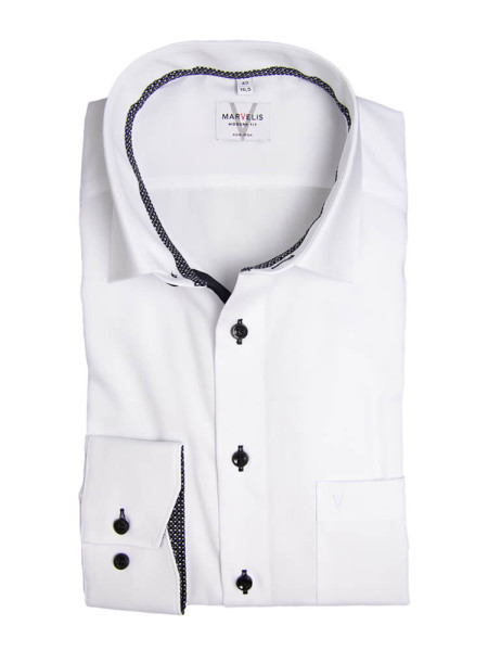 Camicia Marvelis MODERN FIT UNI POPELINE bianco con Nuovo Kent collar in taglio moderno