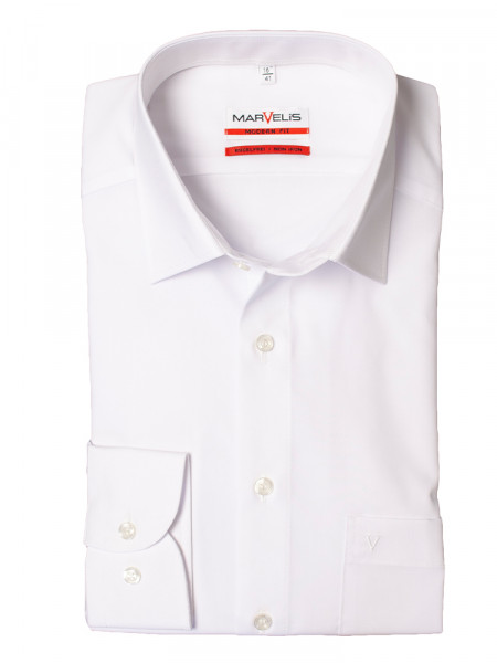 Marvelis MODERN FIT shirt UNI POPELINE white with New Kent collar in modern cut