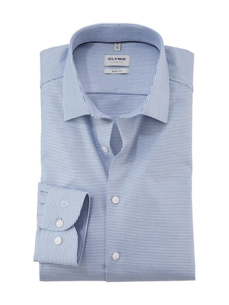 Olymp shirt LEVEL 5 FAUX UNI medium blue with New York Kent collar in narrow cut