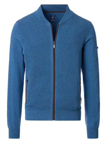 Cardigan Redmond COMFORT FIT STRUTTURA blu medio con Colletto rialzato collar in taglio classico