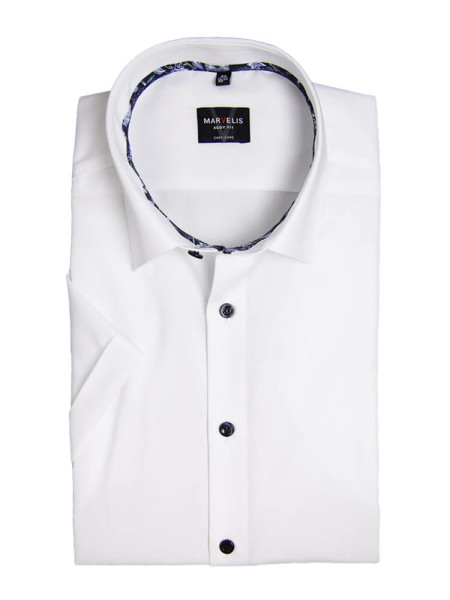 Camicia Marvelis BODY FIT UNI POPELINE bianco con New York Kent collar in taglio stretto