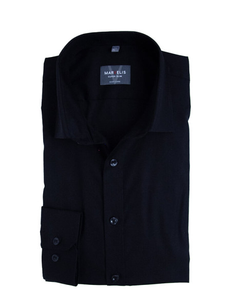 Marvelis shirt SUPER SLIM UNI POPELINE black with Kent collar in super slim cut