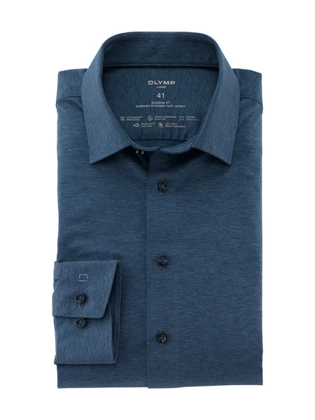 Camisa Olymp LUXOR modern fit JERSEY azul medio con cuello Nuevo Kent de corte moderno